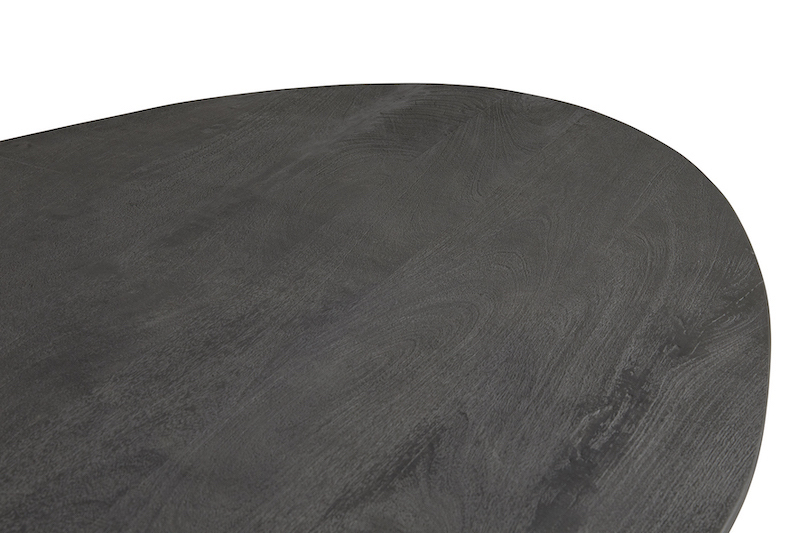 Eetkamertafel rond 140 cm, zwart mango hout met zwart metalen onderstel
