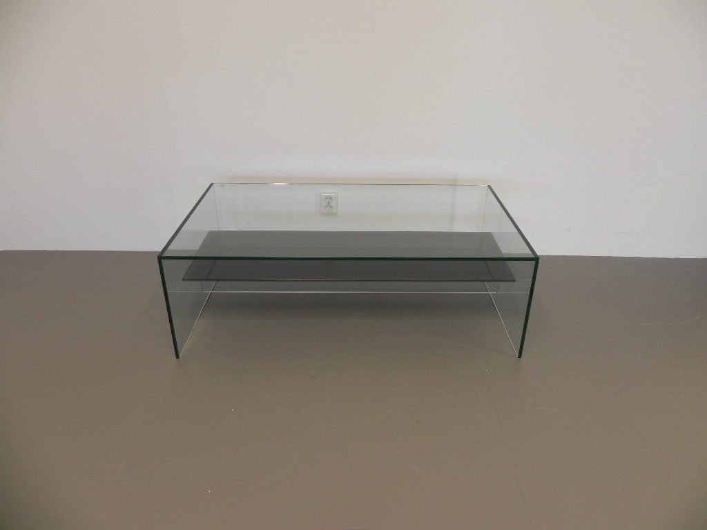 Helder transparante glazen salontafel met dwarsbalk 120x70x40 cm