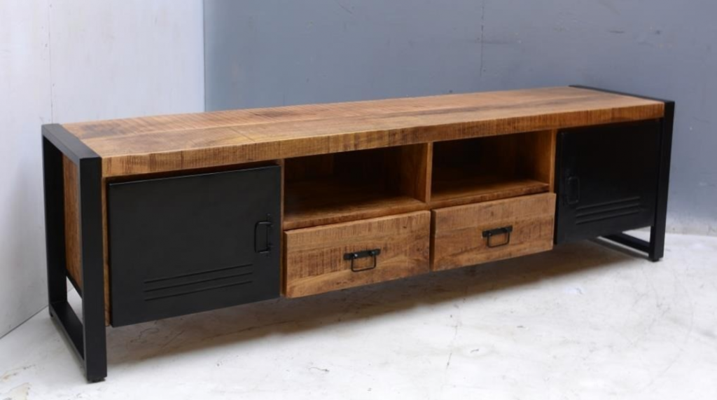 TV dressoir 'Bas' mango hout metalen deuren 200 cm breed